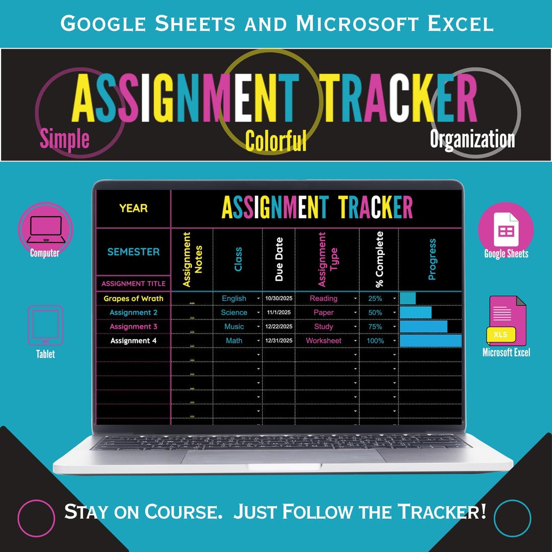 Assignment Tracker, 90s Theme, Digital Planner, Academic Planner ...