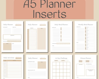 A5 Planner Inserts, Minimalist Planner, Personal Planner, Planner Bundle, Printable Planner Inserts, Daily, Weekly, Monthly, PDF Download