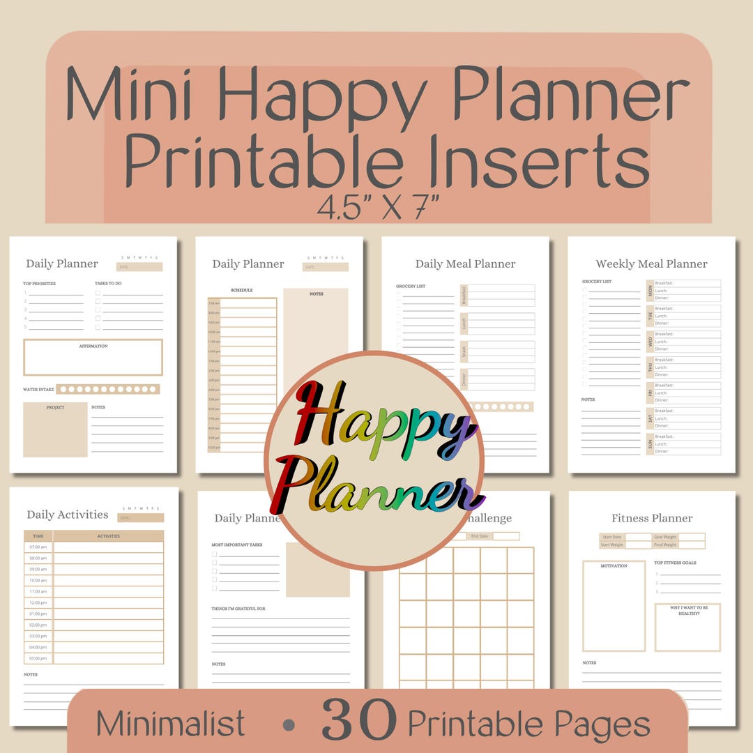 Mini Happy Planner Inserts, Daily Planner Bundle, Daily, Weekly ...