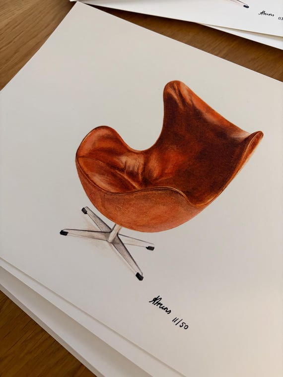 Print of Arne Jacobsen Egg Chair Pencil Drawing - Etsy