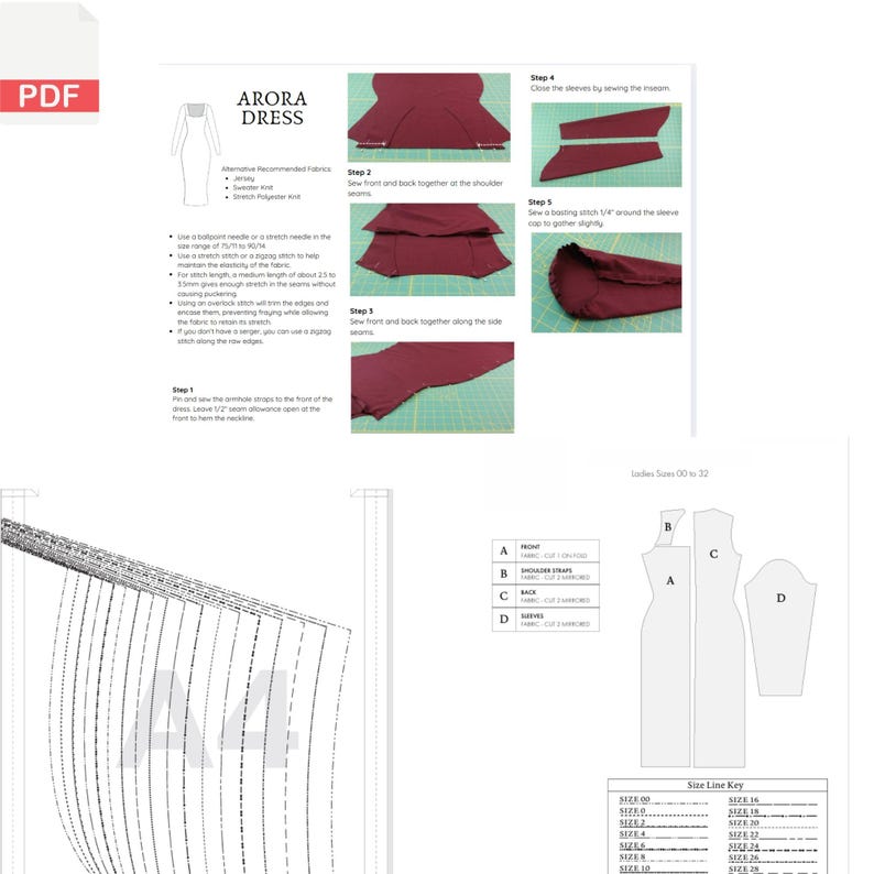 Arora Dress PDF Sewing Pattern | Bodycon Knit Dress | Long Sleeve Midi ...