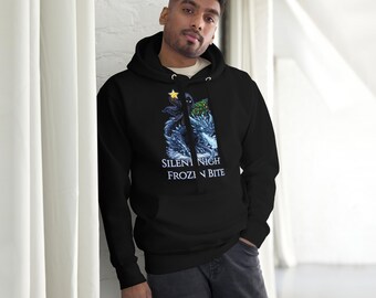 Stille Nacht, gefrorener Biss | Düsterer Fantasy-Weihnachts-Drachen-Hoodie | Winter-RPG-Weihnachtspullover