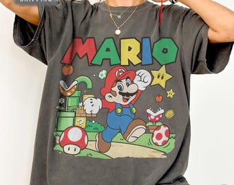 Camiseta vintage de Super Mario con colores cómodos, camiseta de la película Super Mario Bros., camiseta de viaje de Mario, camiseta bonita de Super Mario y sus amigos, regalo para fans de Mario