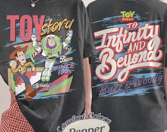 Camiseta retro de Toy Story de Disney de 1995, colores cómodos, camiseta de Woody y Buzz Lightyear, hasta el infinito y más allá, viaje familiar a Disneyland WDW 2026