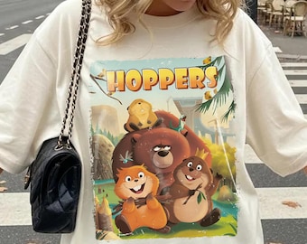 Hoppers Pixar Movie Shirt, Retro Pixar Animation Tee, Disney Pixar Hoppers Graphic Shirt, Vintage Style Beaver and Bear Shirt