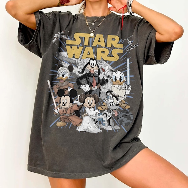 Retro Star Wars Shirt, Disney Star Wars Comfort Colors Tee, Retro Mickey and Friends Jedi Tee, Family Vacation Outfit, Gift for Disney Fans