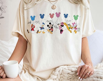 Retro Micky und Freunde Signaturen Shirt, Disney Ballon Shirt, Vintage Micky Maus T-Shirt, Disney Familie Passendes Shirt, Disney Reise 2026