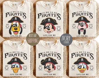 Camiseta vintage de Disney Piratas del Caribe, "Yo Ho Yo Ho A Pirate's Life For Me", camiseta familiar personalizada de Disney Piratas, camiseta de crucero Disney 2026