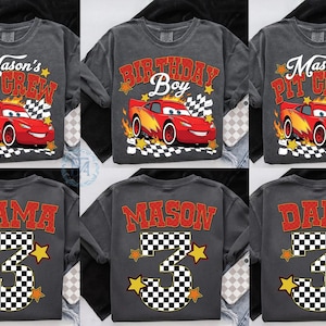 Chemise personnalisée anniversaire Cars Disney, t-shirt anniversaire garçon Lightning McQueen, chemise Pixar Pit Crew, chemise voyage anniversaire famille, t-shirt anniversaire WDW image 1
