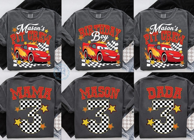 Chemise personnalisée anniversaire Cars Disney, t-shirt anniversaire garçon Lightning McQueen, chemise Pixar Pit Crew, chemise voyage anniversaire famille, t-shirt anniversaire WDW image 1