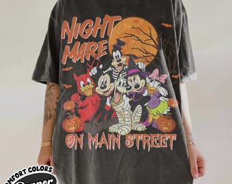 Vintage Mickey & Friends Nightmare On Main Street Comfort Colors Shirts, Vintage Mickey Halloween Shirt, Disney Trip Halloween 2026 Shirts