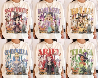 Retro Disney Princess Halloween Shirt, Princess Witch Tee, Jasmine Belle Aurora Snow White Tee, Spooky Disney Girl Trip Family Vacation 2026