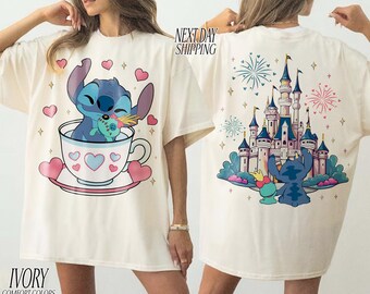 Camiseta retro de Stitch y Scrump con diseño de taza de té, diseño del Castillo de Disney, Magic Kingdom, Walt Disney World, viaje familiar a Disneyland (2026)