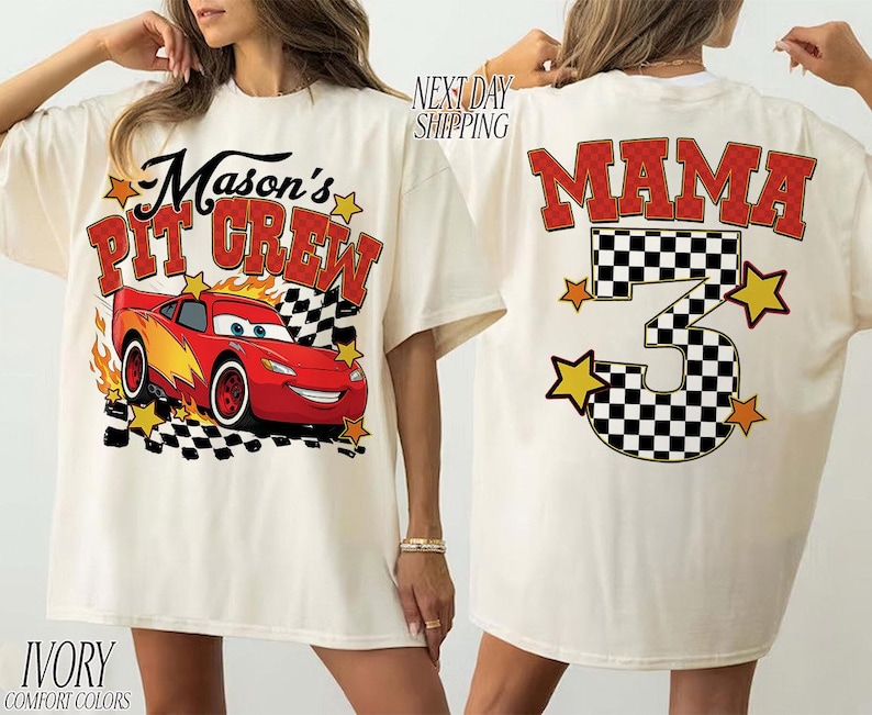 Chemise personnalisée anniversaire Cars Disney, t-shirt anniversaire garçon Lightning McQueen, chemise Pixar Pit Crew, chemise voyage anniversaire famille, t-shirt anniversaire WDW image 7