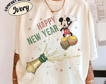 Camisa de Mickey Feliz Año Nuevo champán, Camisas a juego de Año Nuevo de Disney, Camisa de fiesta de Año Nuevo de Disney, Camisa de Mickey Mouse de Disney
