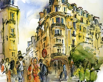 Paris in the Summer- print from an original sketch