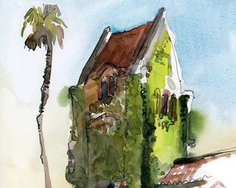 SJSU Tower Hall, San Jose State University ,alumni graduation gift, fine art print of a watercolor sketch