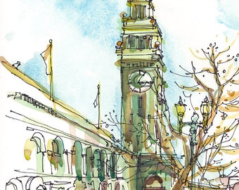 Ferry Building Sketch San Francisco sketch california art print from an original watercolor sketch