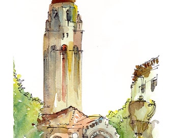 Graduation gift, Stanford University, Hoover Tower, California - fine art print from a watercolor sketch
