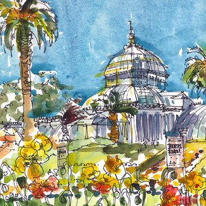 San Francisco Conservatory of Flowers, print of a watercolor sketch, fine art print image 2