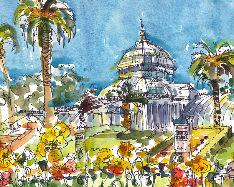 San Francisco Conservatory of Flowers, print of a watercolor sketch, fine art print image 2