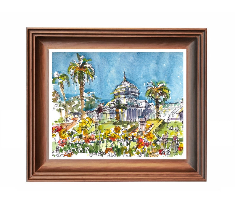 San Francisco Conservatory of Flowers, print of a watercolor sketch, fine art print image 3