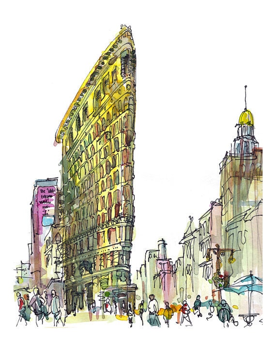 New York Sketch Flatiron Building New York City Archival Etsy