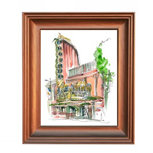 San Luis Obispo, Art Deco Theater, a watercolor sketch in dusty pink image 3