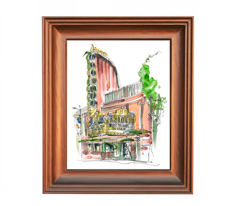 San Luis Obispo, Art Deco Theater, a watercolor sketch in dusty pink image 3