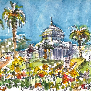 San Francisco Conservatory of Flowers, print of a watercolor sketch, fine art print image 1