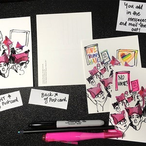 Set of 20 postcards: Women's March Postcards, Postcards for Democracy, Customizable Postcards, ALL PROFITS go to ACLU and Planned Parenthood