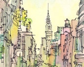 New York, New York Art, Chrysler Building, New York City, watercolor, watercolor print, New York print, sketch, urban sketch,