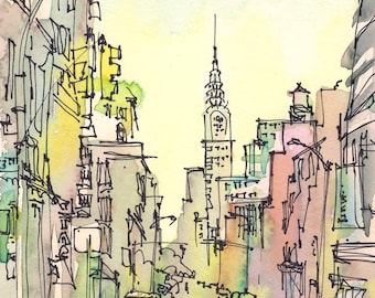 New York, New York Art, Chrysler Building, New York City, watercolor, watercolor print, New York print, sketch, urban sketch,