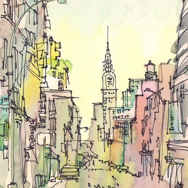 New York, New York Art, Chrysler Building, New York City, Aquarell, Aquarelldruck, New York Druck, Skizze, Urban Sketch,