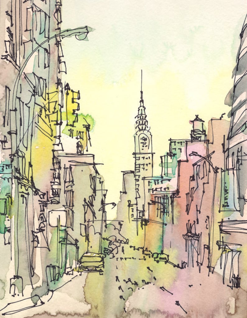 New York, New York Art, Chrysler Building, New York City, Aquarell, Aquarelldruck, New York Druck, Skizze, Urban Sketch, Bild 1