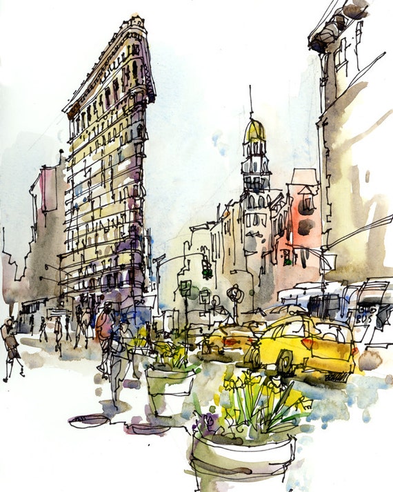 New York sketch Flatiron Building New York City Archival ...