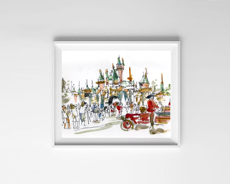 Disneyland Iconic Castle, print of a watercolor sketch, fine art print image 3