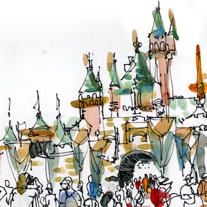 Disneyland Iconic Castle, print of a watercolor sketch, fine art print image 2