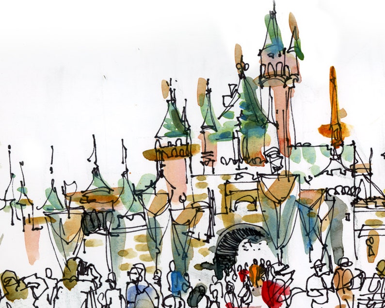 Disneyland Iconic Castle, print of a watercolor sketch, fine art print image 2