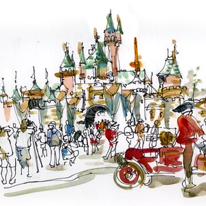 Disneyland Iconic Castle, print of a watercolor sketch, fine art print image 1