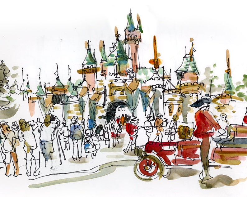 Disneyland Iconic Castle, print of a watercolor sketch, fine art print image 1