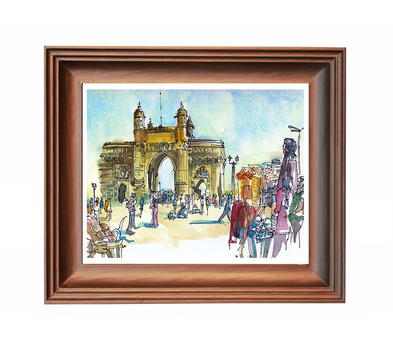 India sketch Gateway of India, Mumbai 8x10 print of a watercolor sketch image 3