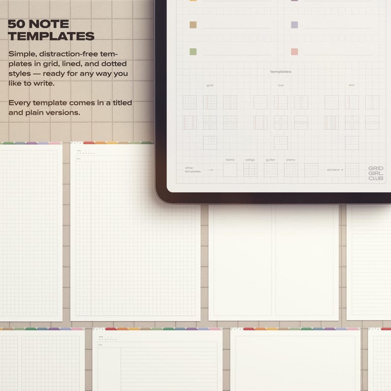 Paper Texture Digital Notebook: Hyperlinked, 50 Templates (GoodNotes, Noteful, Notability) image 4