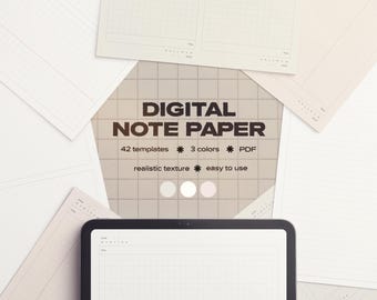 Digital Note Paper: Grid, Lined, Dotted Templates in 3 colors (PDF Download)