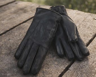 Genuine Leather Winter Gloves – Classic Black Unisex Driving Accessory