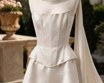 Ivory Satin Corset Top, Strapless Bridal Bustier With Belt Buckle, Boned Bodice