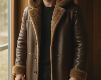 Unisex Fur Trim Leather Coat | Long Winter Trench | Handmade Custom Coat