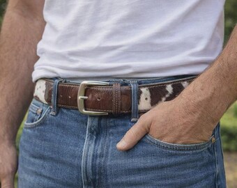 Handmade Cowhide Hairon Leather Belt – Western Style Unisex Accessory