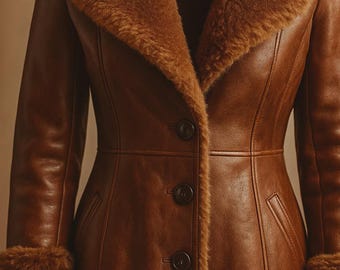 Women’s Shearling Leather Coat | Vintage Fur Trim Trench