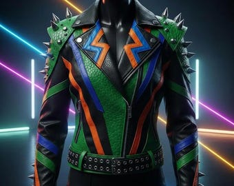 Punk Studded Leather Jacket | Biker Moto Cosplay Coat | Custom Handmade Jacket